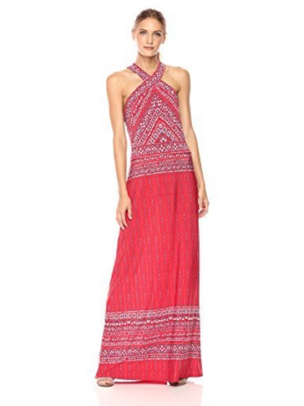 BCBGMaxAzria Red Crisscross Halter Maxi Dress